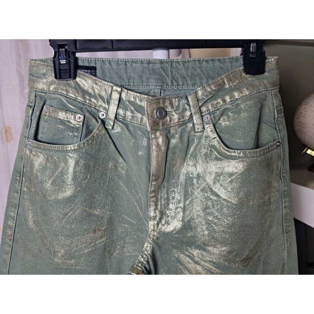 Zara Olive/Sage Green Metallic Straight-Leg Cuffed Women’s Jeans - Picture 5 of 12